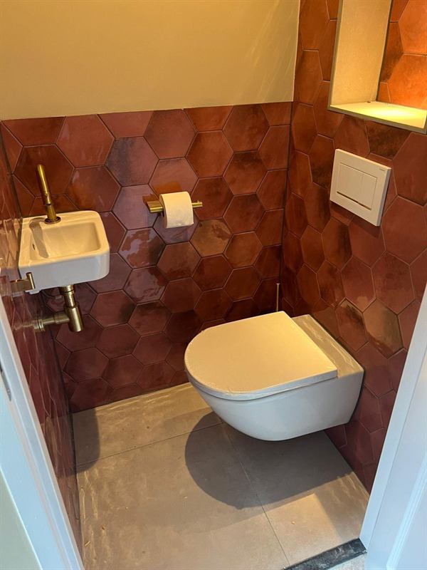 Toilet met terracotta hexagon tegels